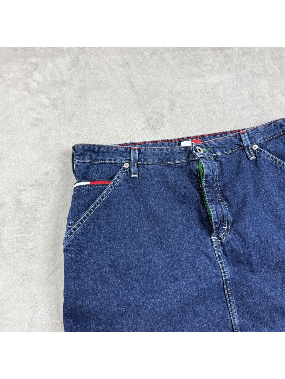 VTG Tommy Hilfiger Denim Skirt Womens 13 Jeans Flag Logo Worker Y2K Canada Made - Picture 9 of 11
